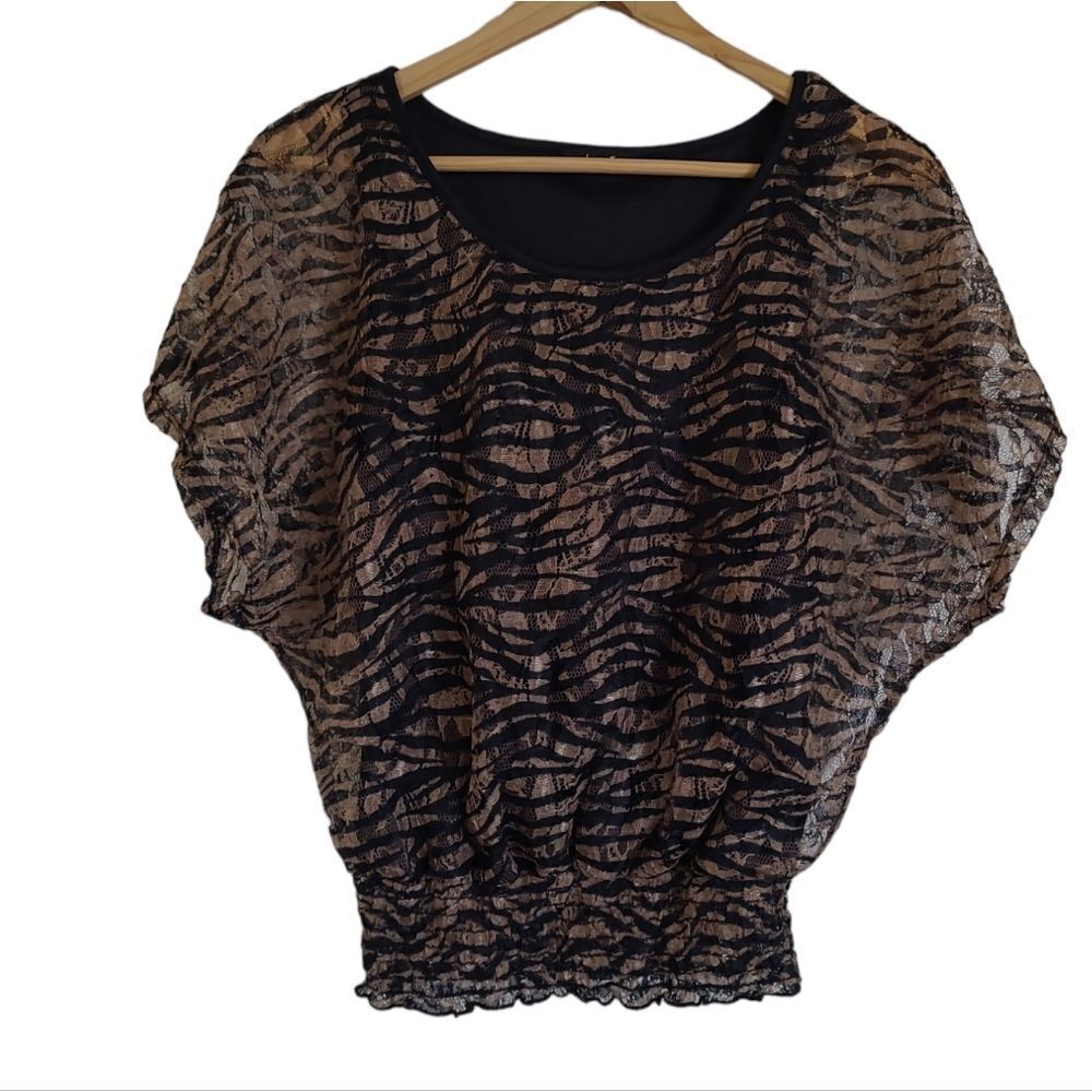 women's shirt Love J top size small USA blouse zebra